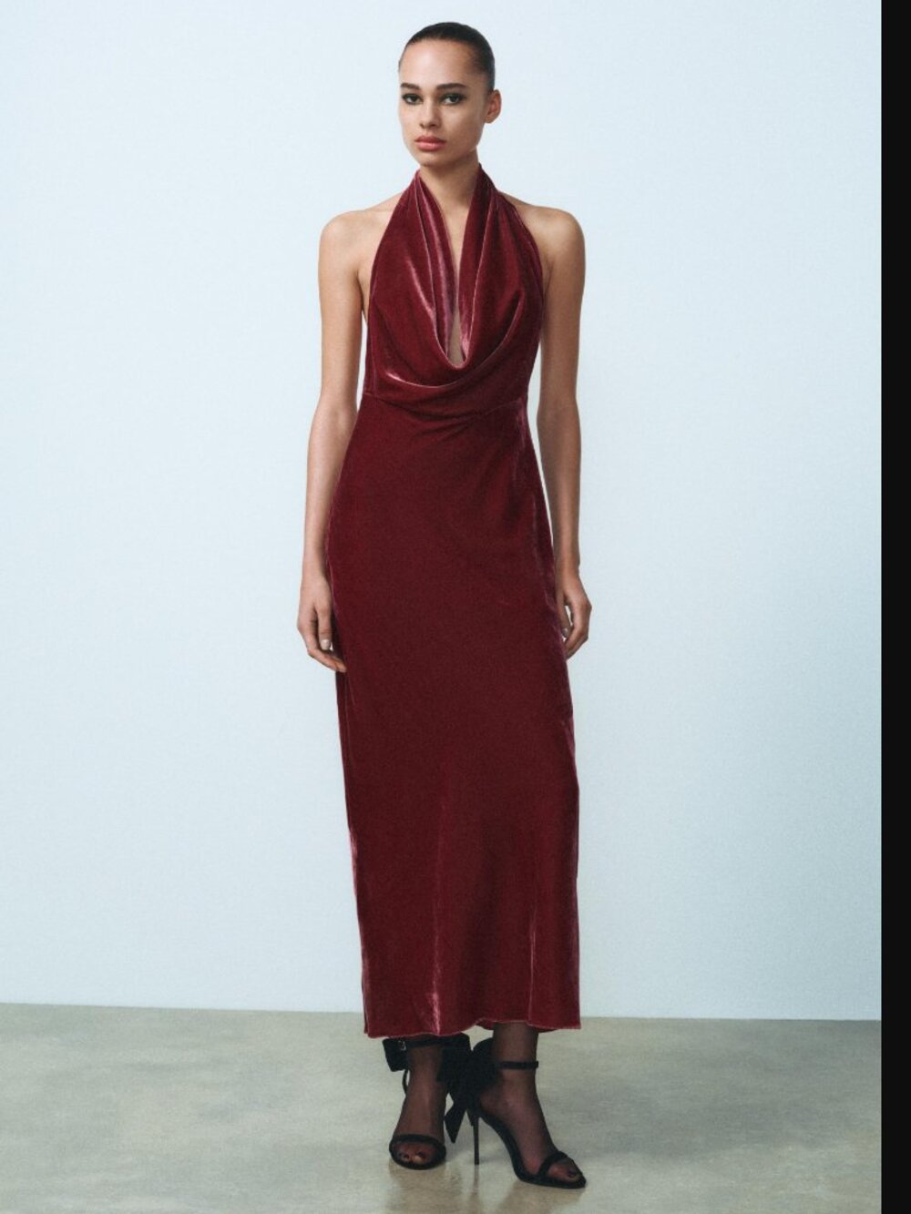 ZARA ZW COLLECTION WOMEN RASPBERRY OPEN-BACK VELVET LONG DRESS SIZE S NWOT
